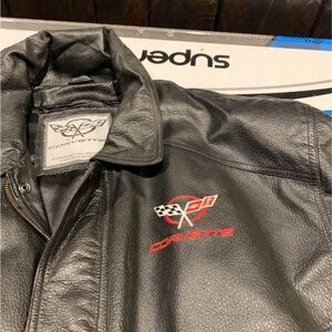 Corvette Black Leather Bomber Jacket for Men (fits like a L/XL)